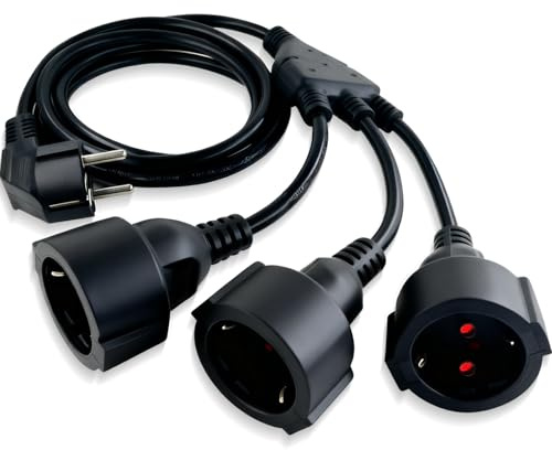 Doppelstecker für Steckdose 1.5M Verlängerungskabel 3 Fach Schuko Steckdosen Steckdosenadapter Mehrfachsteckdose Doppelsteckdose Steckdose Steckdosenverteiler für Haus Büro Küche, Schwarz