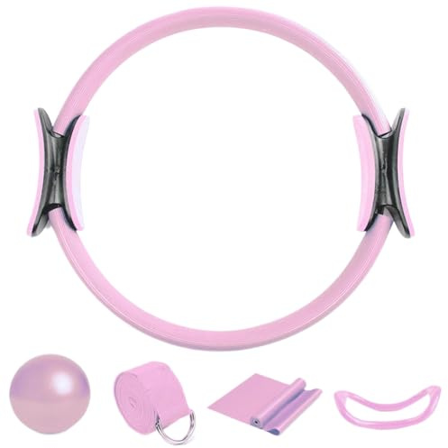 Pilates Ring & Ball Fitness Set with Non-Slip Handles - Home Exercise Kit, Pelvic Floor Trainer, Yoga Ball, Resistance Bands - 5-Piece Set
