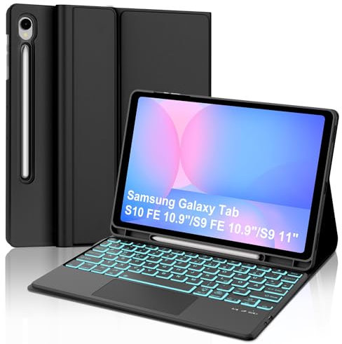 WAVATA Tastatur für Samsung Galaxy Tab S10 FE 10.9 2025/S9 FE/S9 11 Zoll 2023 mit Touchpad Beleuchtete, Magnetische Bluetooth Abnehmbare QWERTZ Layout, Schwarz