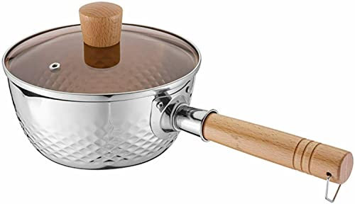 Prettiee Casseruola in Acciaio Inox Padella per friggere Profonda pentola per friggere con Coperchio in Vetro e griglia per Olio (Argento)