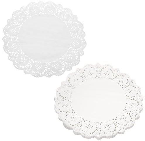 QUARKZMAN 150 Unidades Mantelitos de Encaje 14.5 Pulgadas Redondos Blancos | Manteles Individuales de Papel, Desechables Decorativos, Flores Huecas, Papeles Absorbentes, para Pasteles