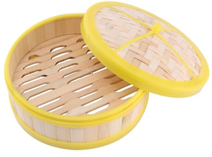 Holibanna Single Tier Bamboo Steamer Basket with Lid for Chinese Dumplings, Stuffed Buns and Rice, Yellow Edge and Bamboo Material, Practical and Not Easy to Break, for Home Cooking