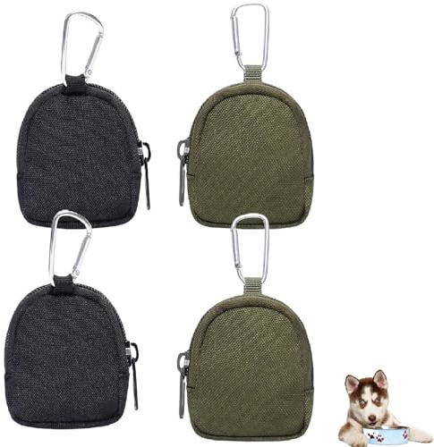 Lot de 4 sacs à friandises pour chien - Avec fermeture éclair - Pour l'entraînement de chien - Mains libres - Mini sac portable pour les voyages, les promenades