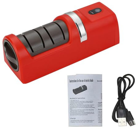 BAOFUYA Portable USB Electric Knife Sharpener with Non Slip Base,Scissors Sharpener for Both Home Kitchens and Outdoor Camping (Red)