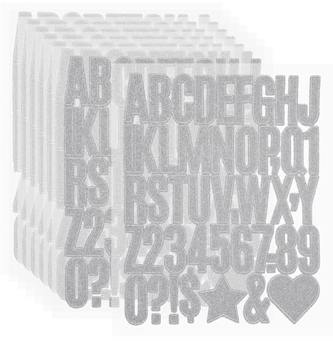 PATIKIL 368Pcs Autocollants Lettres Pailletées 1.6 Vinyle Adhésifs Argent | 8 Feuilles Autocollants Chiffres Pailletés, Alphabet Chiffres Décalques Imperméables Pour Scrapbook Décoration