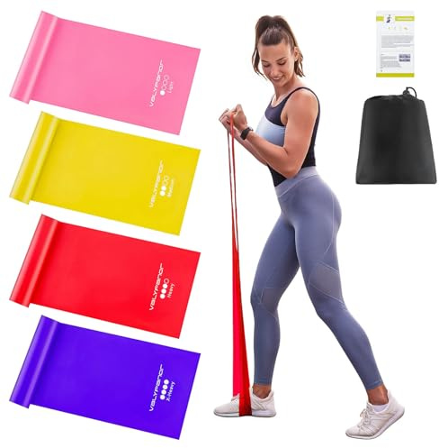 VALYPANOR Fitness Bands 1.5m Resistance Bands Set Exercise Band with 4 Resistance Levels for Yoga, Pilates, Crossfit, Muscle Building, Physiotherapy with Carry Bag & Exercise Instruction