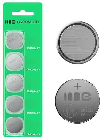 Greencell CR2025 - Pilas de Botón de Litio 3 V 160 mAh, 5 Unidades | Fuente de Alimentación Fiable y Duradera para Relojes, Calculadoras, Básculas y Electrónica