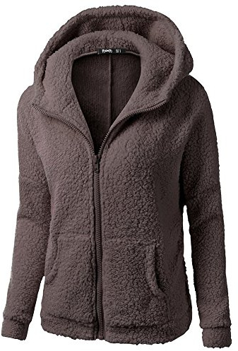 Generisch Teddy Fleecejacke Damen - Winter Teddyjacke Herbst Winterjacke Warme Plüschjacke mit Kapuze Teddyfleece Jacke Flauschig Kapuzenjacke Reißverschluss Kapuzenpullover mit Taschen