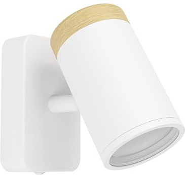 EGLO Consuma Spot-vägglampa, läslampa med flexibel strålkastare, för vardagsrum och badrum, väggstrålkastare av vitt trä och stål, GU10-sockel, IP44
