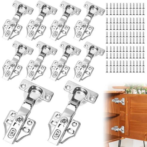 10 Stück Eckanschlag Scharniere für Schranktüren, 48mm Schrankscharnier, Topfbänder Topfscharnier, Kleiderschrank Scharnier, Möbelscharnier mit Dämpfer, Softclose Küchenschrank
