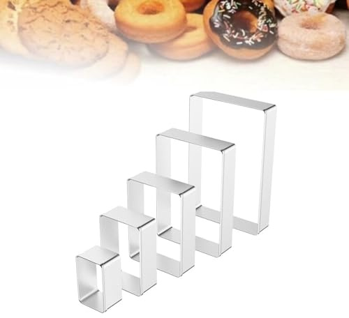 Cyberwork 5 Piezas Galletas de Acero Inoxidable, Molde Galletas, Cortadores de Galletas, Cortar Galletas en Forma, 11,5 cm, 9,5 cm, 7,5 cm, 5,5 cm, 4 cm (Rectángulo)