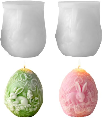 Silikonformen Gießformen Ostern Eier Kerzen Formen,2 Stück 3D Osterei Kerzen Silikonform Ostern Hase Ostereier Blume Gips Zum Gießen Gießformen Silikon Ostern Giessformen Silikon Gießform Frühling (A)