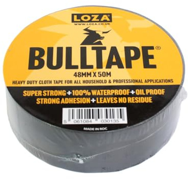 Loza BULLTAPE Heavy Duty Duct Tape. Single roll of 48mm x 50m Extra Strong Black Gaffer Tape. Hand-tear, no residue gaffa tape. Fixing Repair Tape for all jobs. Strong duct tape black (1, Black, 50m)