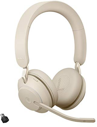 Jabra Evolve2 65 Casque PC sans fil – Casque stéréo certifié Microsoft Teams avec batterie longue durée – Adaptateur Bluetooth USB-C – Beige (renouvelé)