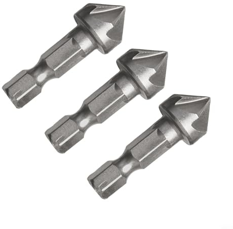 Countersink Drill Bit 6.35mm Hex Shank, Six Flute Burr Removal Tool for Wood and Plastic, Chamfer Bit for Countersunk Screws, /4 Inch Shank, 3 Pack