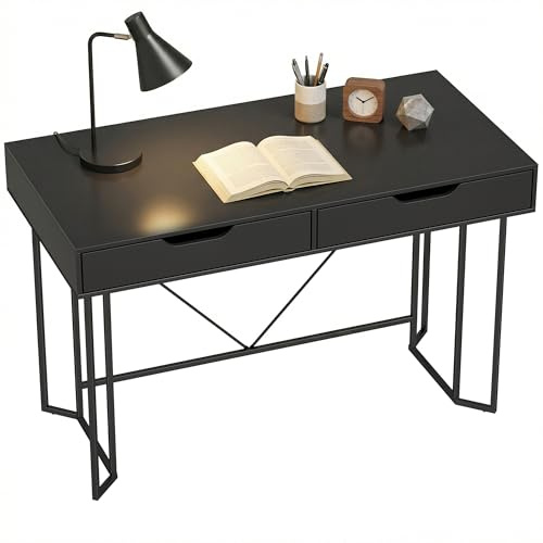 HOMCOM Escritorio para Ordenador con 2 cajones, diseño Moderno, Estructura de Metal para Estudio, Dormitorio, Oficina en casa, 120 x 60 x 77 cm, Color Negro