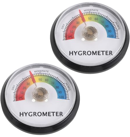 2Pcs round Reptile Terrarium Hygrometers for Turtle Tanks | Digital Humidity Gauge with Readings, Plastic 5.10x5.10x1.00cm, for Glass Tanks, Terrariums and Pet Habitats
