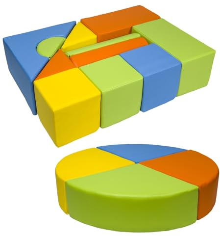Velinda Completo 15 Grandi Mattoni,Blocchi,cubi in Schiuma Gioco Bambino, Scuola Materna (Colore: Giallo,Verde,Arancione,Blu Chiaro)