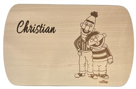 Ernie & Bert Frühstücksbrett aus Naturholz – Original Sesamstraße Lizenzprodukt – Personalisiertes Holzbrett mit Gravur & Namen – Geschenkidee für Kinder & Erwachsene