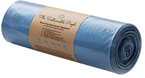TSP Schwerlast Müllsäcke 120 L – aus mind. 90% Post-Consumer-Abfällen (PE) - Blauer Engel zertiﬁziert - 25er Rolle - extrem reißfest (70 μm) - 700x1100 mm - ideal für Renovierung und Gewerbe-Abfälle
