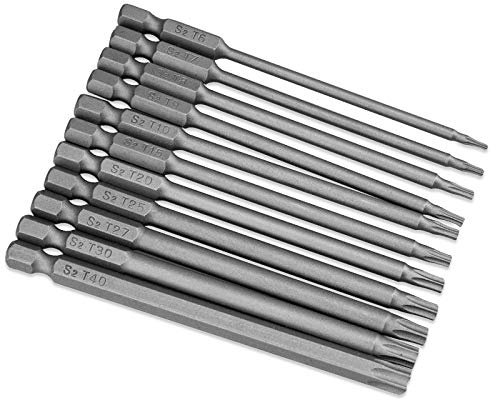 JTENG 11 Set di cacciaviti Torx inserti avvitatore, Inserti Torx per avvitatore Magnetiche inserti lunghi 100 mm con Gambo Esagonale 1/4, per Trapano Elettrico e riparazioni