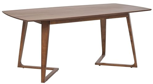 Beliani Table de Salle à Manger Placage Bois de Noyer Foncé MDF Pieds Bois d'Hévéa Socle Stable 180 x 90 cm Huxter