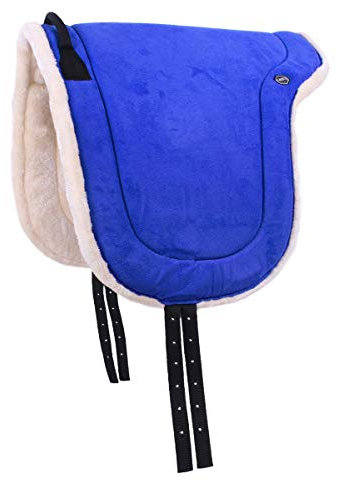 QHP Bareback Pad in pelliccia sintetica con manico (Shetty, blu)