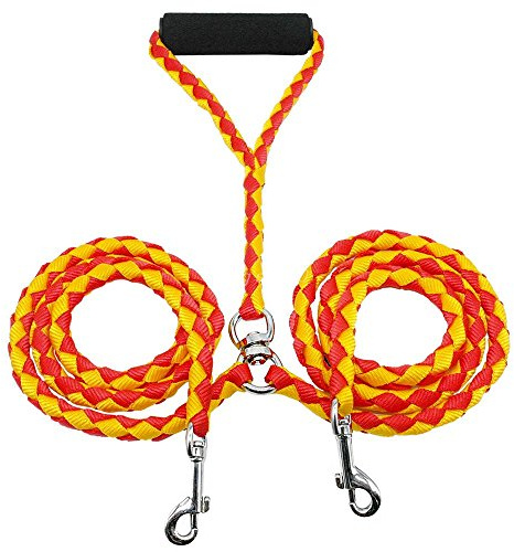 Stora Hundkoppel Dubbelkoppel För Två Hundar Nylon Tangle Free Dual Dog Double Leash Coupler För Promenader, Träning Och Löpning (Color : Yellow, Size : 140CM)