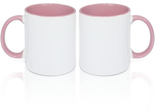 MR.R 11oz Sublimation Blank Coffee Mugs,Cup Blank White Mug Cup with Pink Color Mug Inner and Handle,Set of 2