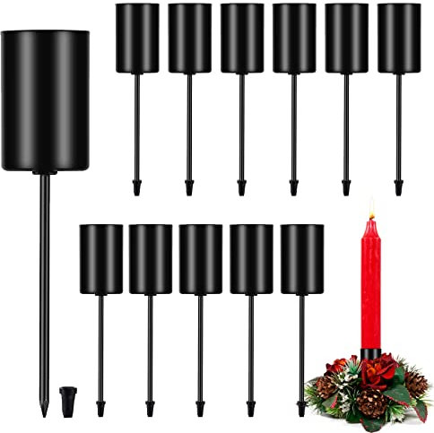 Vegena 12 Pezzi Portacandele Metallo Nero, Candelabro per Corona Dell'avvento, Portacandele Corona Avvento, Candelieri Metallo Conici Mini, Candelieri Lume Candela La Cena Portacandele da Tavolo