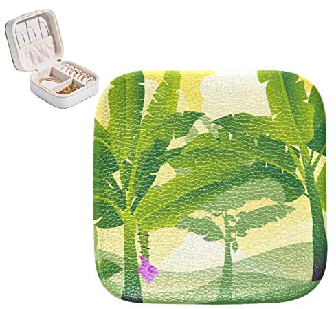 Schmuck-Organizer-Box, PU-Leder, kleines Schmuckkästchen, Bananenbaum, Blätter