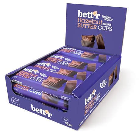 Bett’r Bio Avellana butter cups. 100% Vegano, Sin Gluten y Sin Lactosa - 12 x 39 g