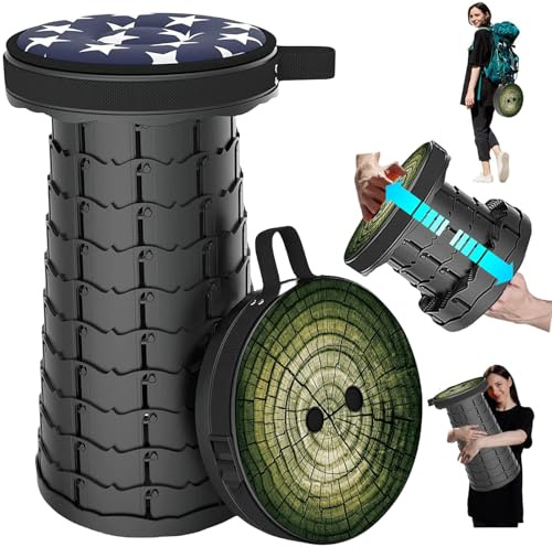 LOCYOP Taburete Plegable Portatil con Cojín,Taburete de Camping para Adultos,Taburete Telescópico Portátil para Senderismo,Pesca,Viajes,Barbacoa,Carga Máxima de 200kg(árbol patrón)