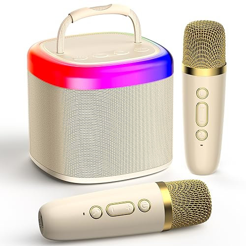 JYX Mini Karaoke Machine for Kids, Portable Bluetooth Karaoke Speaker with 2 Wireless Microphones and Party Lights, Birthday Gift Toy for Girls and Boys Ages 3–12 for Singing and Home Party