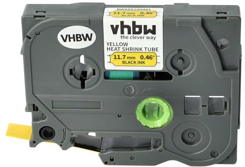 vhbw Schriftband-Kassette Ersatz für Brother HS631, AHS-631 für Etiketten-Drucker 1,5m x 11,7mm Schwarz auf Gelb, Schrumpfschlauch-Kassette
