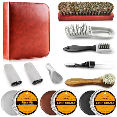 12 st läderskovårdskit, stövelpolering, skoglansskit för män och kvinnor, skokräm kit svart brun neutrala skor rengöringsborstar set resor, mång, Standard