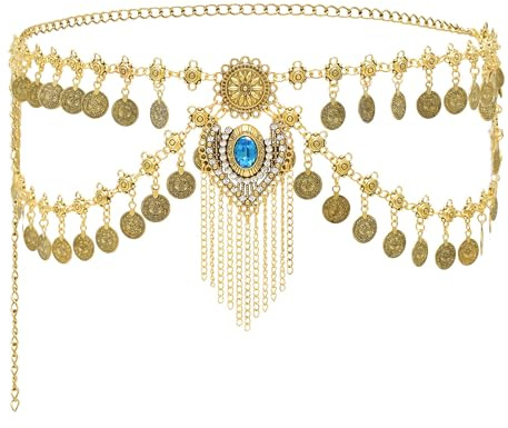 Pandalein Damen Gürtel Retro Taillengürtel Metall Kettengürtel Fransen Bauchtanz Gürtel Verstellbar Münzgürtel Hüftkette Taillenkette für Kleid Mantel Hemd