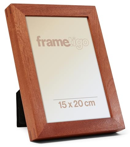 Frametigo - Solid Mahogany Natural Wood Photo Frame, 6x8 (15x20cm) Photo Size - Velvet Frame Backing & Stand - Double Spline Joint - Polished Edge Real Glass - Landscape or Portrait Orientation