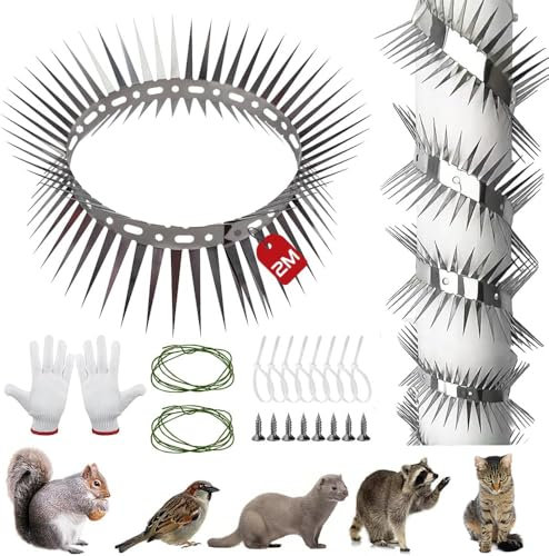 Marderschutz Fallrohr 200 cm, Edelstahl Stacheldraht für Marderabwehr, Maulwurfschreck Dachrinne für Haus, Dachrinne für Haus, Garten, Marderschutz Stacheldraht, Fallrohrschutz, Übersteigschutz für