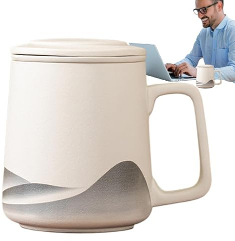 Tee-Ei Tasse – Teetasse mit Teesieb und Deckel, Teetasse mit Teesieb, Tee-Ei, Vintage-Tee-Brauer, 360 ml Keramik-Tee-Flasche mit Teesieb, handbemalte schwarze Glasur für T