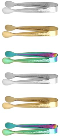 MEGAVOW 6 Pcs Mini Stainless Steel Ice Tongs, Hammer Marks | Small Sugar Sweet Tong for Pick Mix, for Kitchen Appetizers Serving Food Wedding Party Coffee Bar Restaurant Supplies