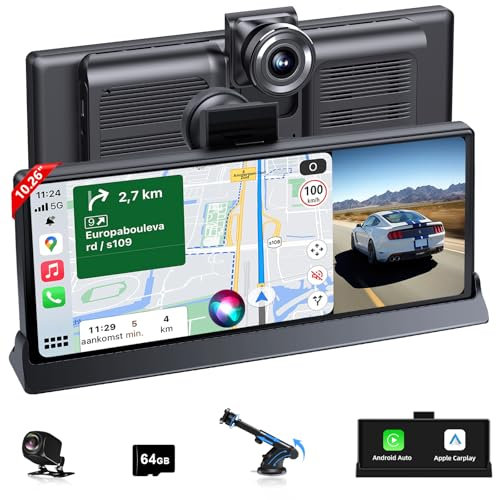 Car Tablet Pro Max 2025 – 10.26” Car Play Screen Designed for Apple & Android Touchscreen Portable Apple CarPlay Screen with Dash Cam GPS Navigation/Voice Control/Mirror Link/Bluetooth/FM/AUX