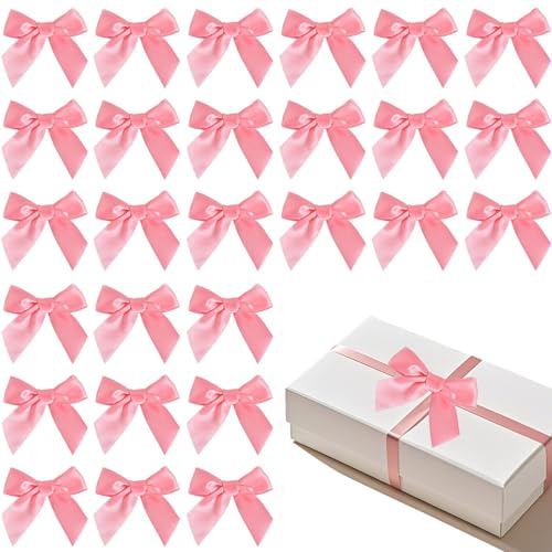 AzureRay 24 Stück Satinband Schleifen in Rosa – Kleine Geschenkschleifen für DIY, Hochzeitsdeko, Taufen & Geburtstagsgeschenke, Ideal für Karten, Geschenkverpackung und Deko