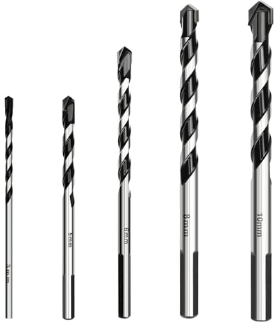 Masonry Drill Bits Set 5PCS Concrete Drill Bit/Tungsten Carbide Drill Bits | for Brick Walls/Glass/Plastic/Cement/Soft Tile (3/5/6/8/10mm)