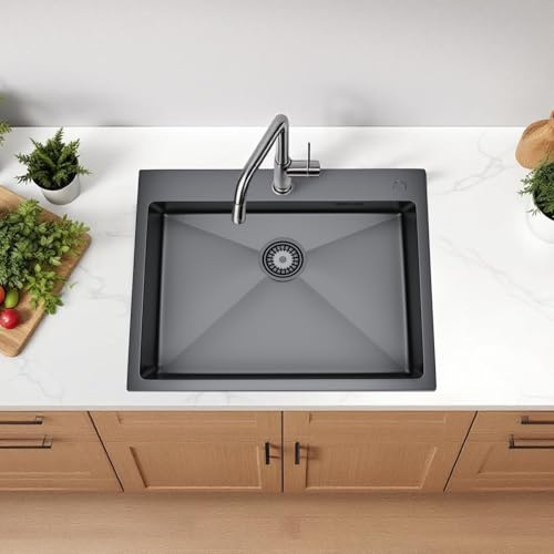 Melanstar 55x45x20 cm Edelstahl Spülbecken Spüle, Küchenspüle Auflagespüle mit 1 Becken mit Siphon Set