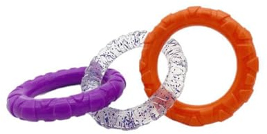 PureSphere 3-Ring Rubber Dog Chew Toy for Small Medium Dogs, Multicolour