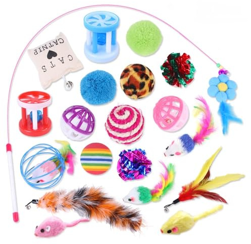 Speedy Panther 20 Pack Cat Toy Set for Indoor Cats and Kittens, Variety Pack Cat Toys with Catnip, Feather Wand, Mouse Toys and Ball Toys