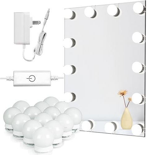Waneway 14 Bulb Vanity Lights for Mirror, Plug-in Power Adapter & Touch Dimmer, 6,000K, 1350 Lumens (Mirror Not Included)