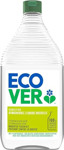 Ecover Liquide Vaisselle Ultra Dégraissant, Spécial Peaux Sensibles, Parfum Citron et Aloe Vera, Flacon de 950 ml
