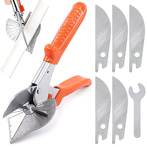 Glarks Angle Miter Shear Cutter Tools, 45 Degree to 120 Degree Angle Scissors Trim Shears Hand Tools with Spare Blade and a Screwdriver for Cutting Trunking, Soft Wood, Plastic, PVC
